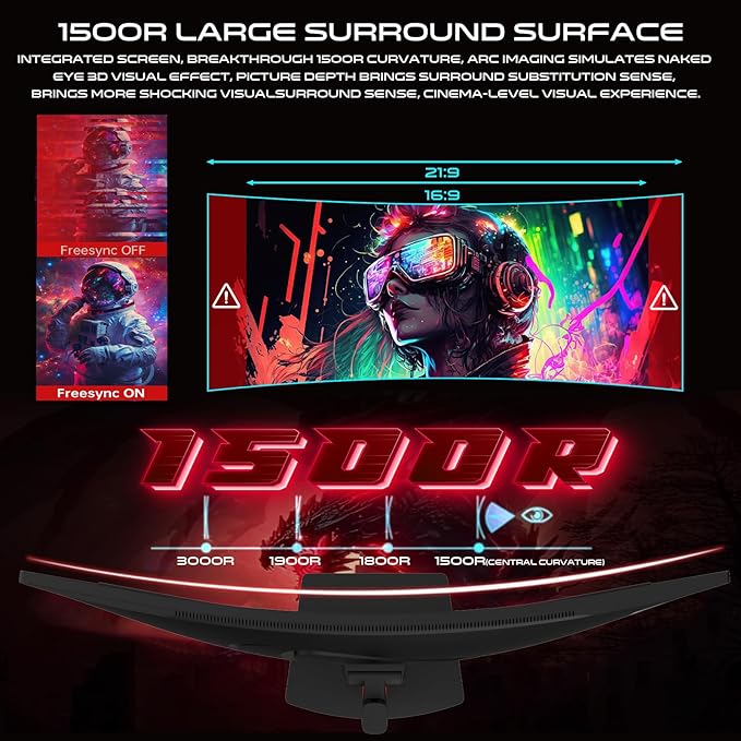 GAMEON 34 INCH WQHD 180 HZ 0.5MS CURVED GAMING MONITOR WITH SPEAKER GOC34WQHD180VA thumbnail 4