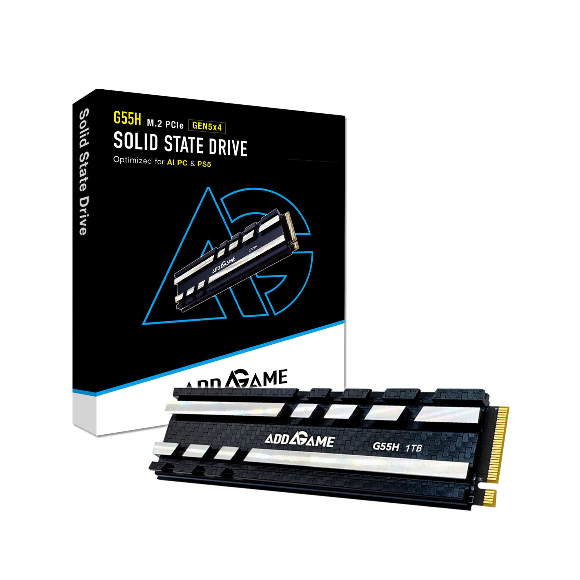 ADDLINK G55H M2 2280 PCIE GEN5 NVME GEN 5X4 1TB SSD WITH HEATSINK BLACK AD1TBG55HM2P