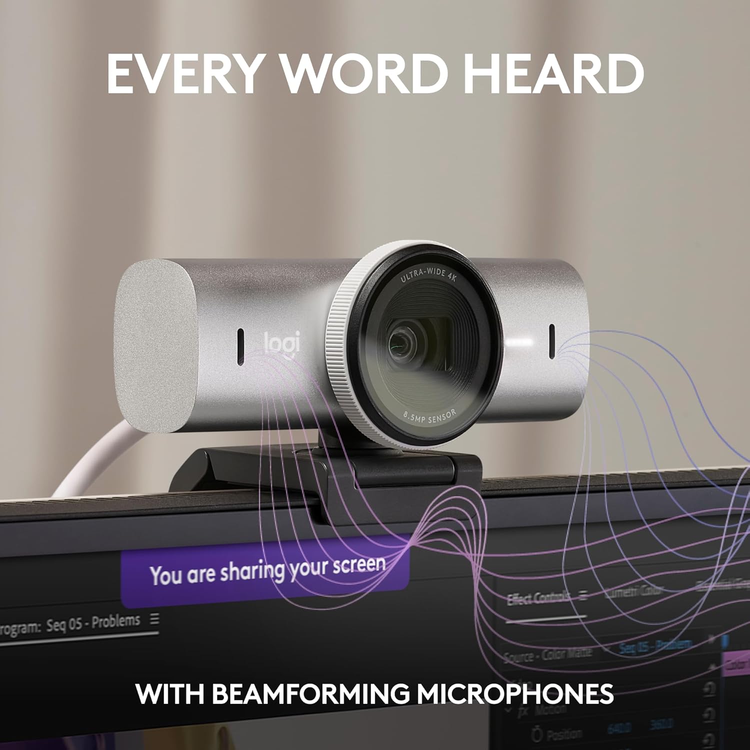 LOGITECH MX BRIO 4K ULTRA HD WEBCAM PALE GRAY 960-001554 thumbnail 4