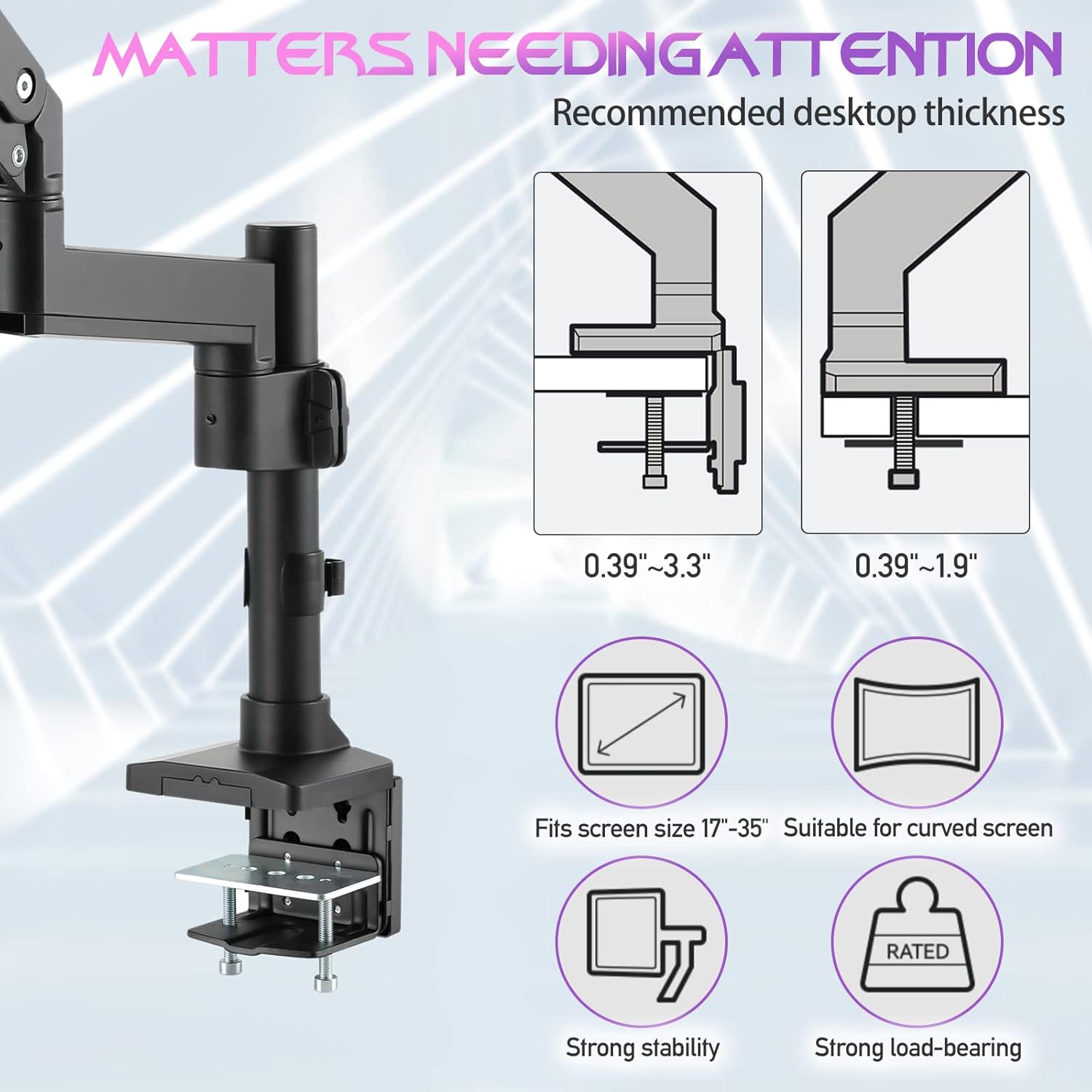 GAMEON GO-2083 POLE MOUNTED GAS SPRING DUAL MONITOR ARM 17-35-INCH BLACK thumbnail 3