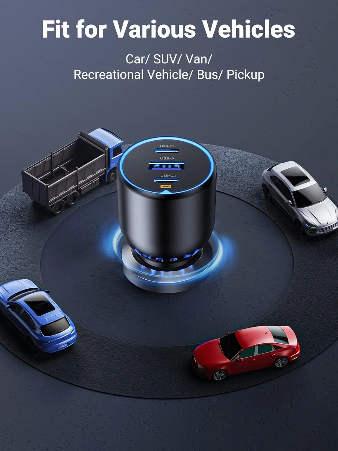 UGREEN 3 PORT FAST CAR CHARGER 130W BLACK 35025 thumbnail 6