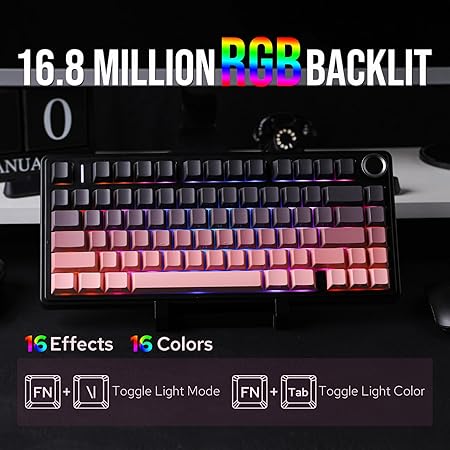 AULA 75 KEYS RGB 75% MECHANICAL GAMING KEYBOARD TRI-MODE KNOB REAPER SWITCH PK F75 PRO thumbnail 6