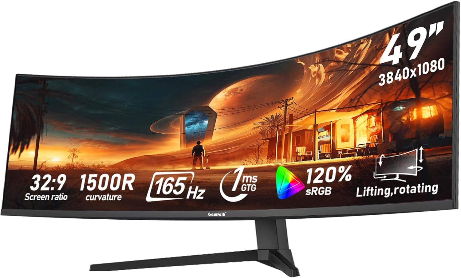 GAWFOLK 49 INCH 5K 165HZ 5120*1440 CURVE VA PANEL MONITOR BLACK GF490C