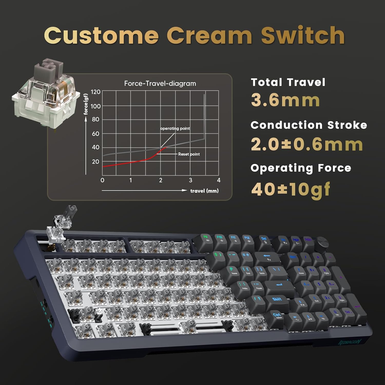REDRAGON BREAGI PRO GASKET WIRELESS MECHANICAL KEYBOARD CREAM LINEAR SWITCHES K688GB-RGB-PRO thumbnail 4