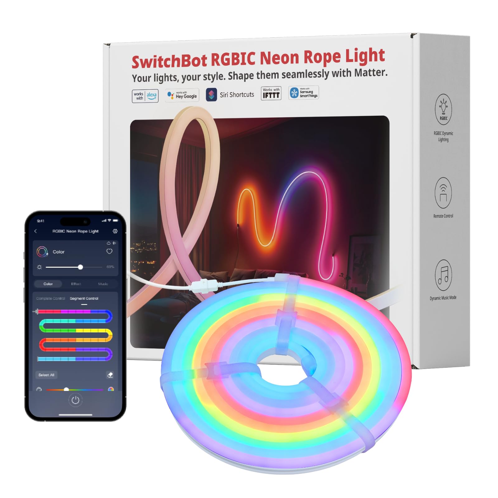 SWITCHBOT RGBIC NEON ROPE LIGHT 5M W1702107