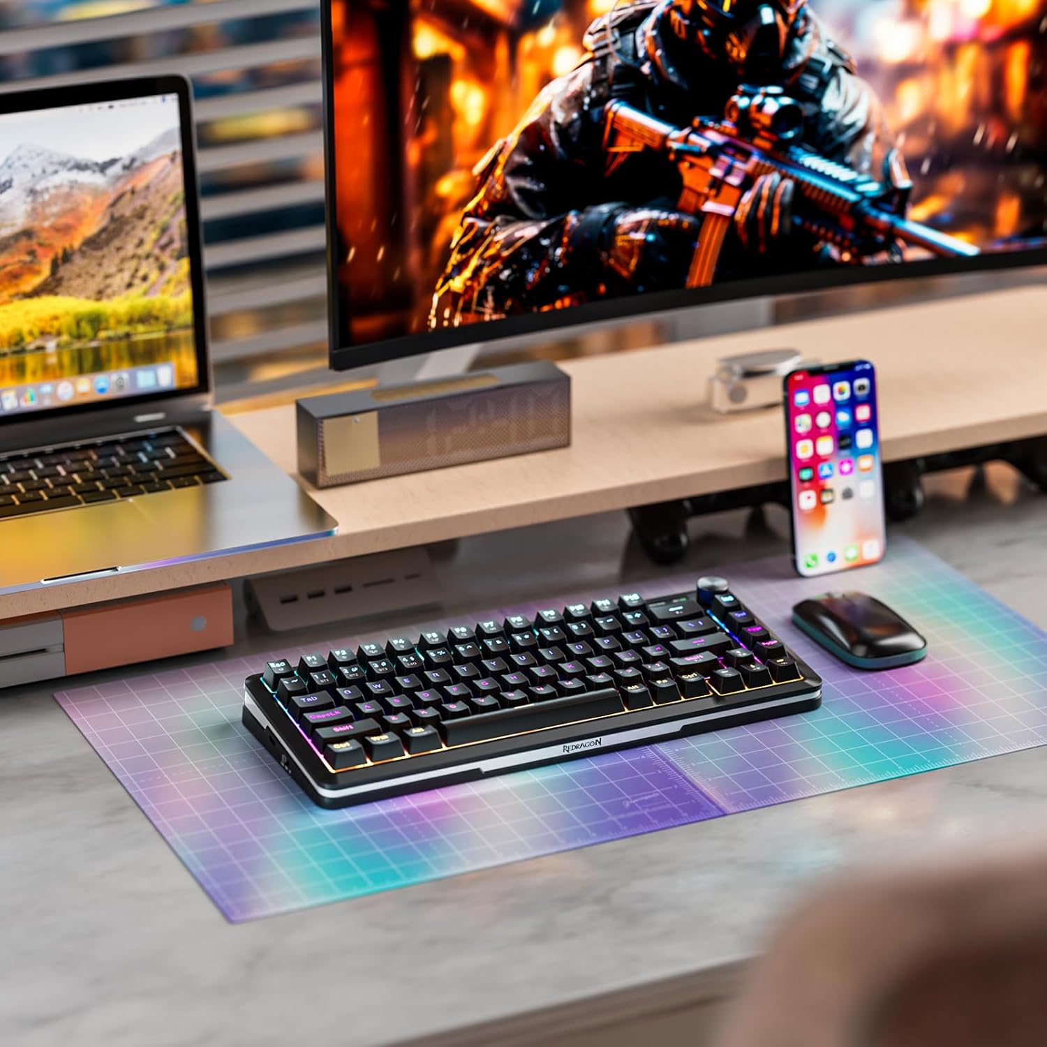 REDRAGON FLEKACT RGB WIRELESS MECHANICAL GAMING KEYBOARD WITH LCD DISPLAY - BLACK K708RGB-PRO thumbnail 6
