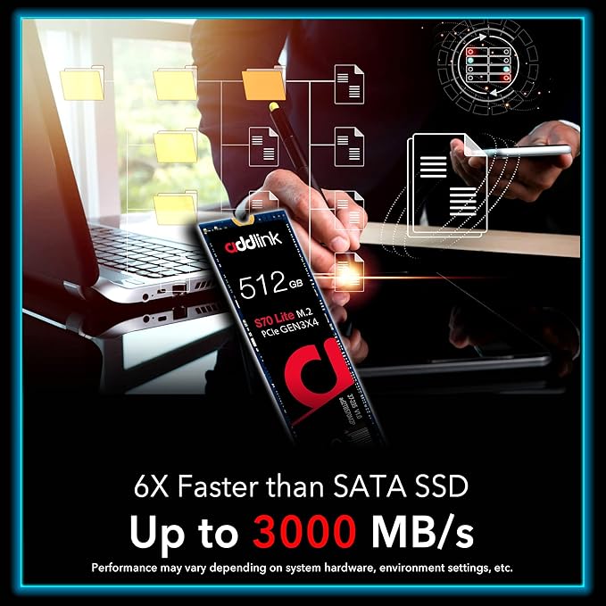 ADDLINK S70 NVME M.2 2280 PCI-E GEN 3X4 512GB SSD BLACK AD512GBS70LTM2P thumbnail 7