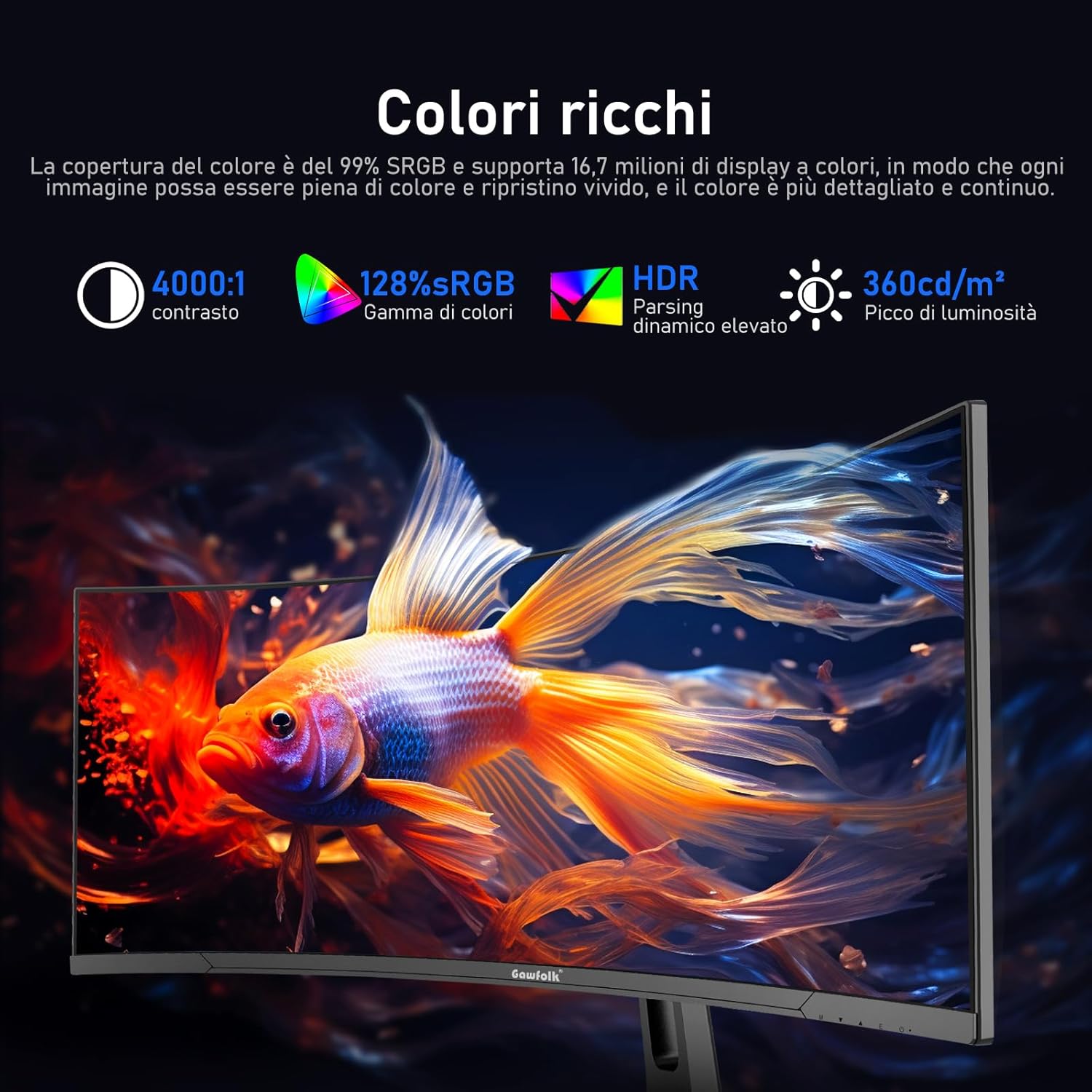 GAWFOLK 34 INCH 2K 120HZ 2560*1440 FLAT VA PANEL MONITOR BLACK/WHITE GF340H thumbnail 6
