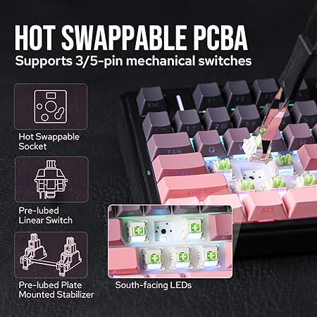 AULA 75 KEYS RGB 75% MECHANICAL GAMING KEYBOARD TRI-MODE KNOB REAPER SWITCH PK F75 PRO thumbnail 7
