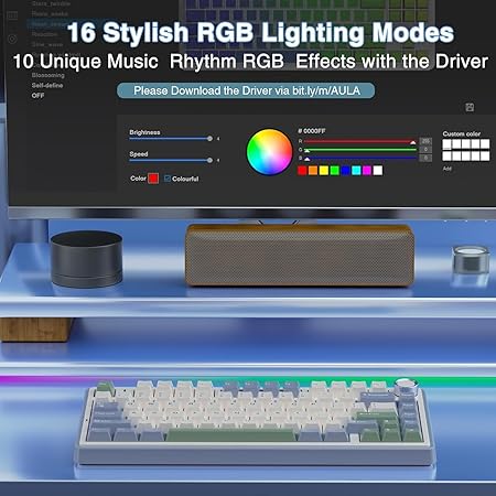 AULA 75 KEYS RGB 75% MECHANICAL GAMING KEYBOARD TRI-MODE KNOB V3 GREY SWITCH F75 thumbnail 6