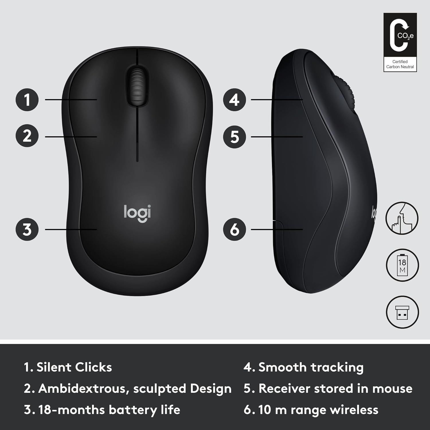 LOGITECH B220 SILENT WIRELESS MOUSE BLACK 910-005553 thumbnail 3