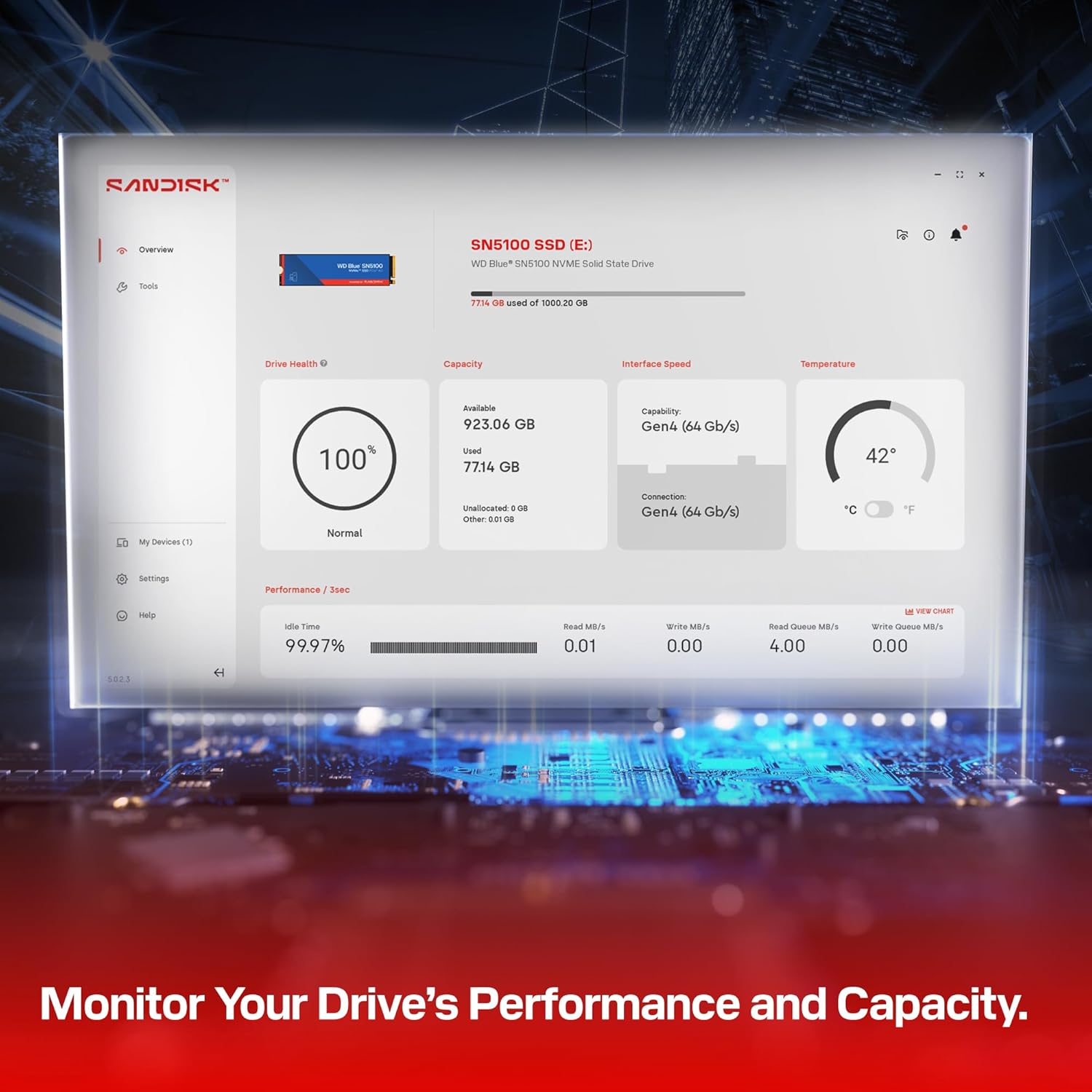 WD BLUE INTERNAL SSD 1TB SN5100 M.2 NVME 2280 PCIE 4.0 7100MB/S WDS100T5B0E thumbnail 6