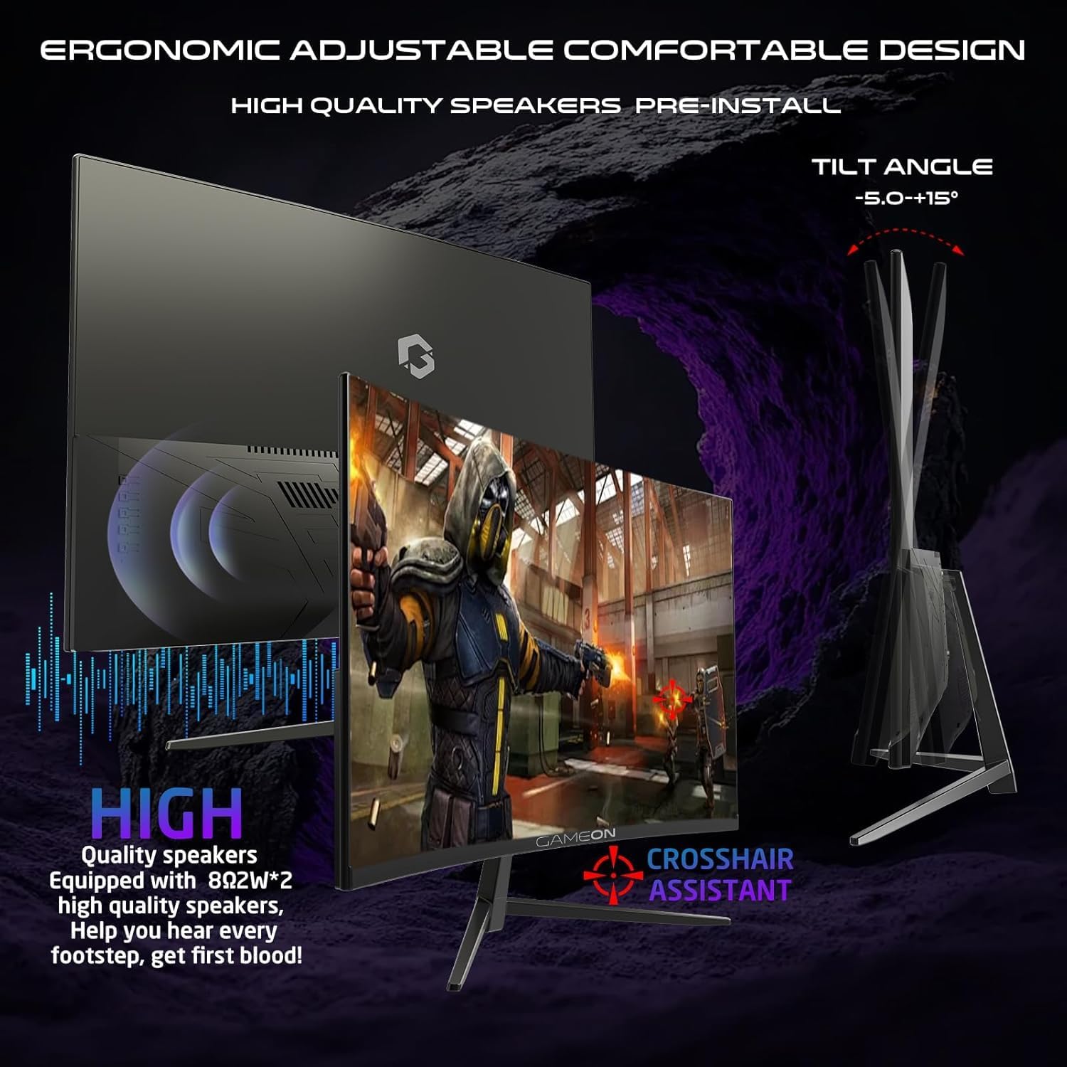 GAMEON 27 INCH FHD 180HZ 0.5MS VA PANEL CURVED GAMING MONITOR GOC27F180VA thumbnail 2
