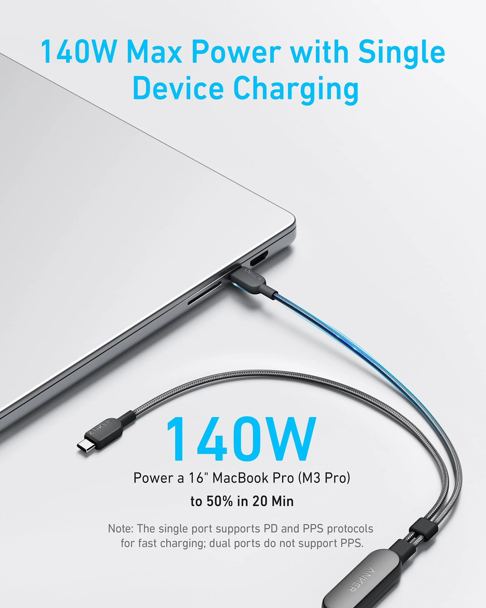 ANKER 2 IN 1 USB C TO USB C 140W 6FT CABLE BLACK A8895H12 thumbnail 5