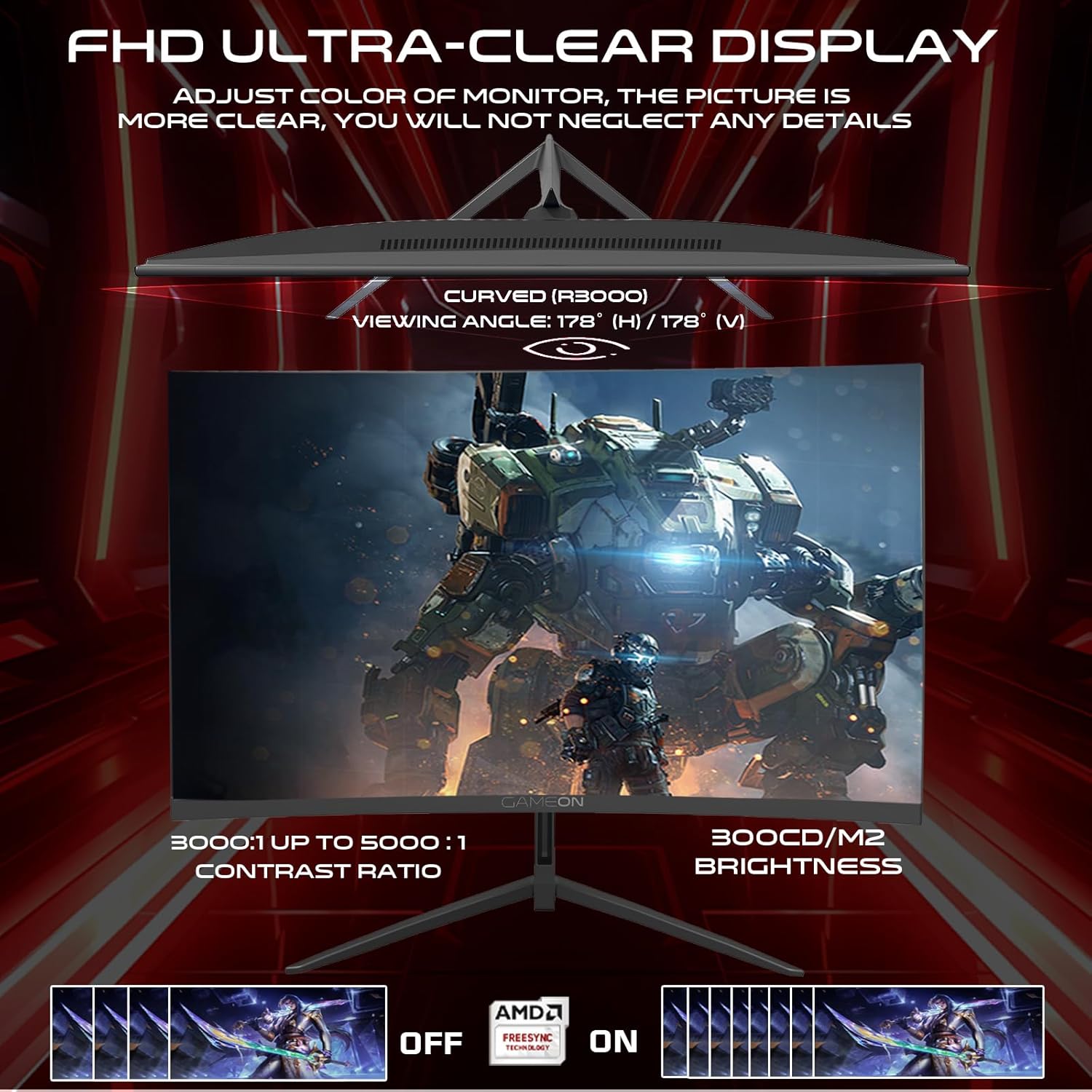 GAMEON 27 INCH FHD 180HZ 0.5MS VA PANEL CURVED GAMING MONITOR GOC27F180VA thumbnail 8