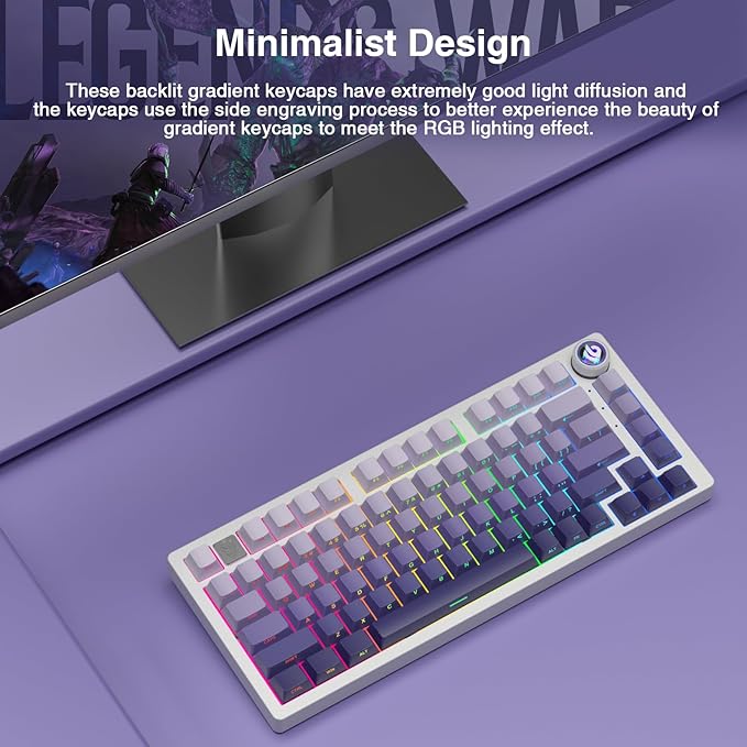 AULA 75 KEYS RGB 75% MECHANICAL GAMING KEYBOARD TRI-MODE  KNOB STAR VECTOR SWITCH WHT-PRP F75 thumbnail 5