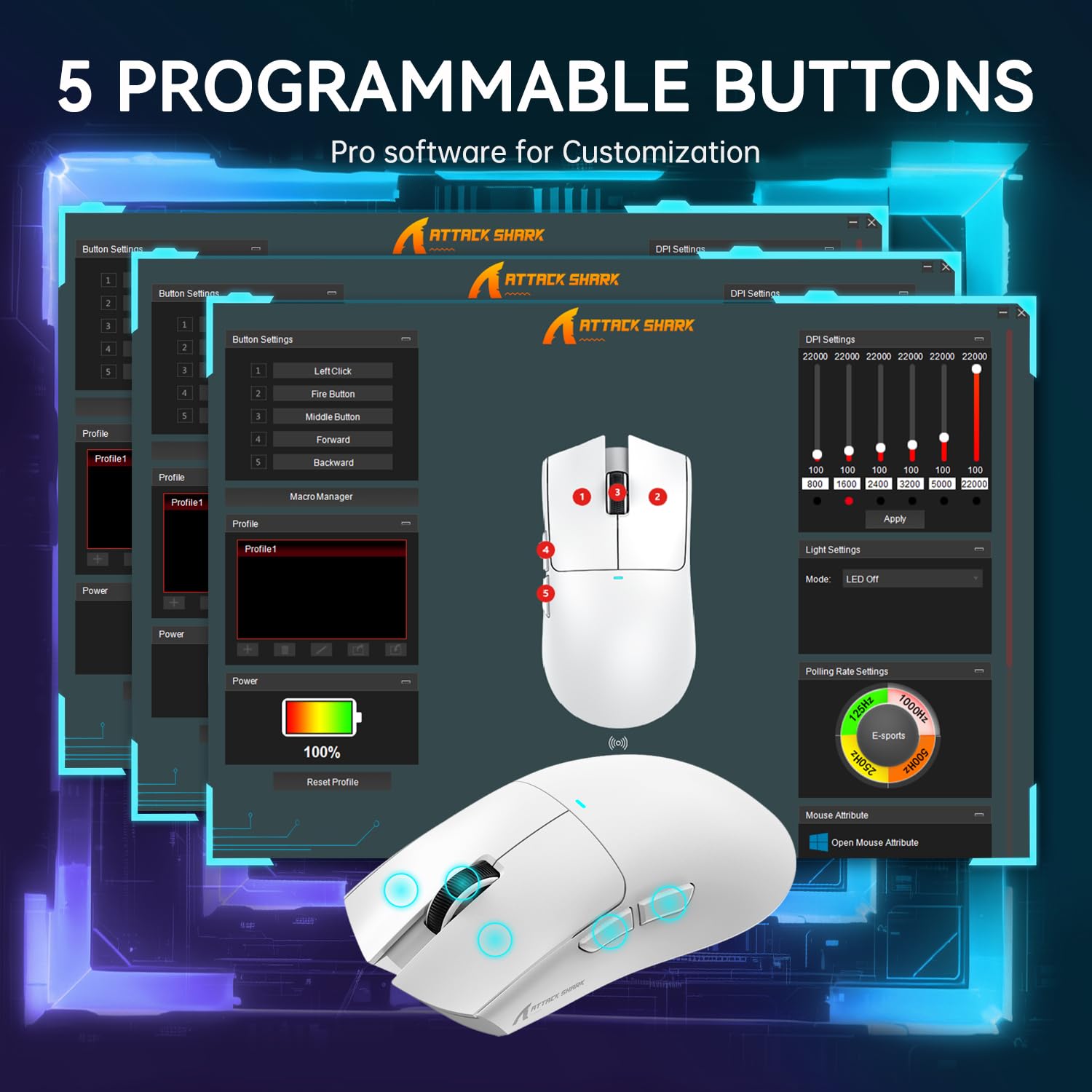 ATTACK SHARK LIGHTWEIGHT WIRELESS GAMING MOUSE WITH RGB CHARGING DOCK WHITE X11 thumbnail 9