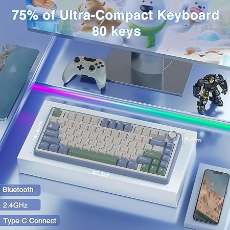 AULA 75 KEYS RGB 75% MECHANICAL GAMING KEYBOARD TRI-MODE KNOB V3 GREY SWITCH F75 thumbnail 5