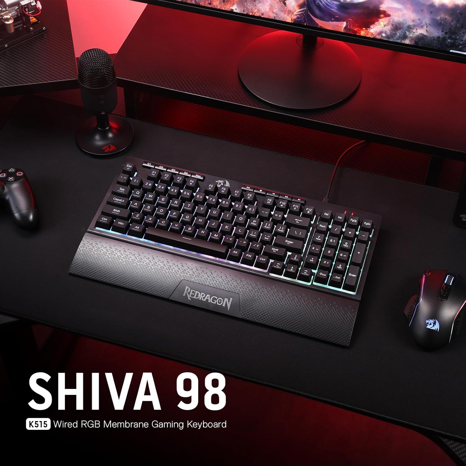 REDRAGON SHIVA 98 KEYS RGB WIRED GAMING KEYBOARD BLACK K515-RGB thumbnail 9