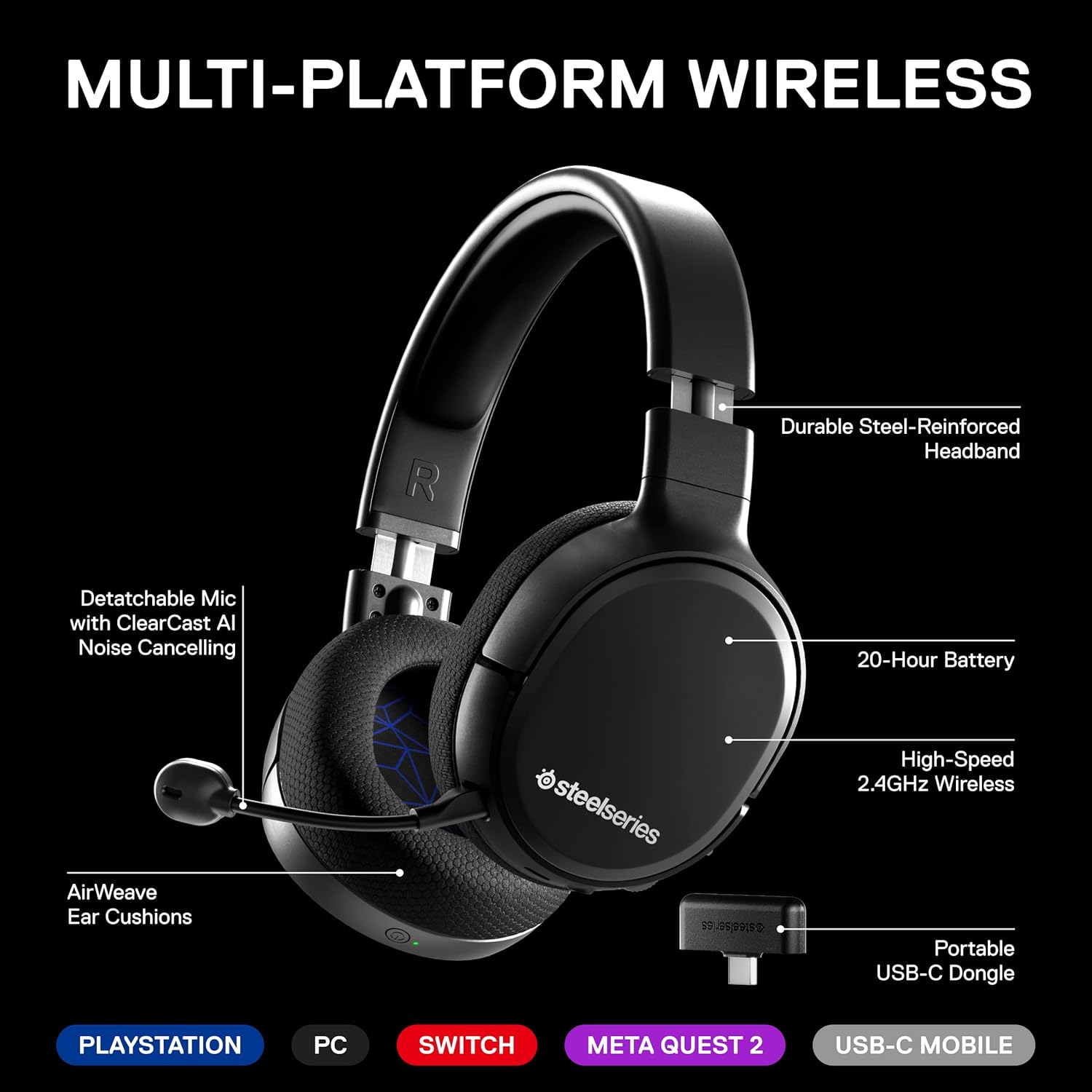 STEELSERIES ARCTIS 1 FOR PS5 WIRELESS GAMING HEADSET 61519 thumbnail 3