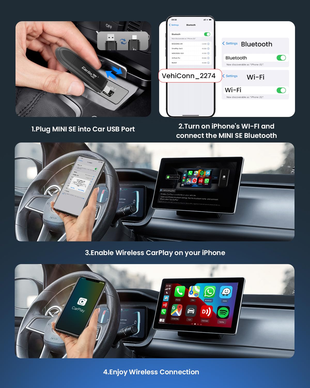 CARLINKIT MINI SE X2 WIRELESS CARPLAY/ANDROID ADAPTER thumbnail 7