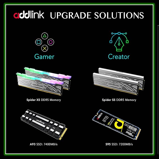 ADDLINK ADGAME A93 M.2 PCIE NVME GEN 4X4 2TB SSD WITH HEATSINK BLACK AD2TBA93M2P thumbnail 5