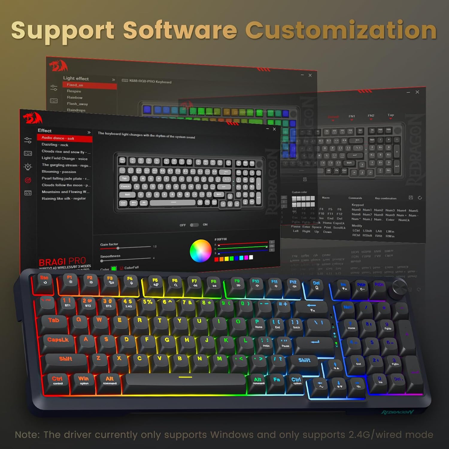 REDRAGON BREAGI PRO GASKET WIRELESS MECHANICAL KEYBOARD CREAM LINEAR SWITCHES K688GB-RGB-PRO thumbnail 9