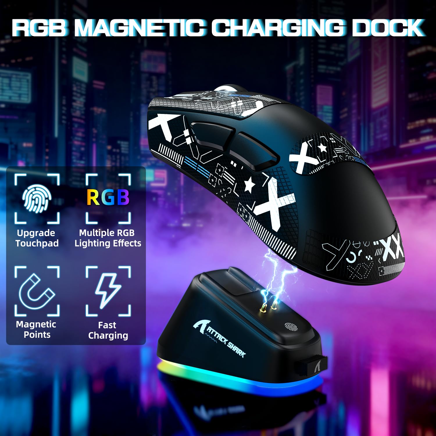 ATTACK SHARK V3 PRO WIRELESS ESPORTS GAMING MOUSE WITH CHARGING DOCK BLACK thumbnail 3