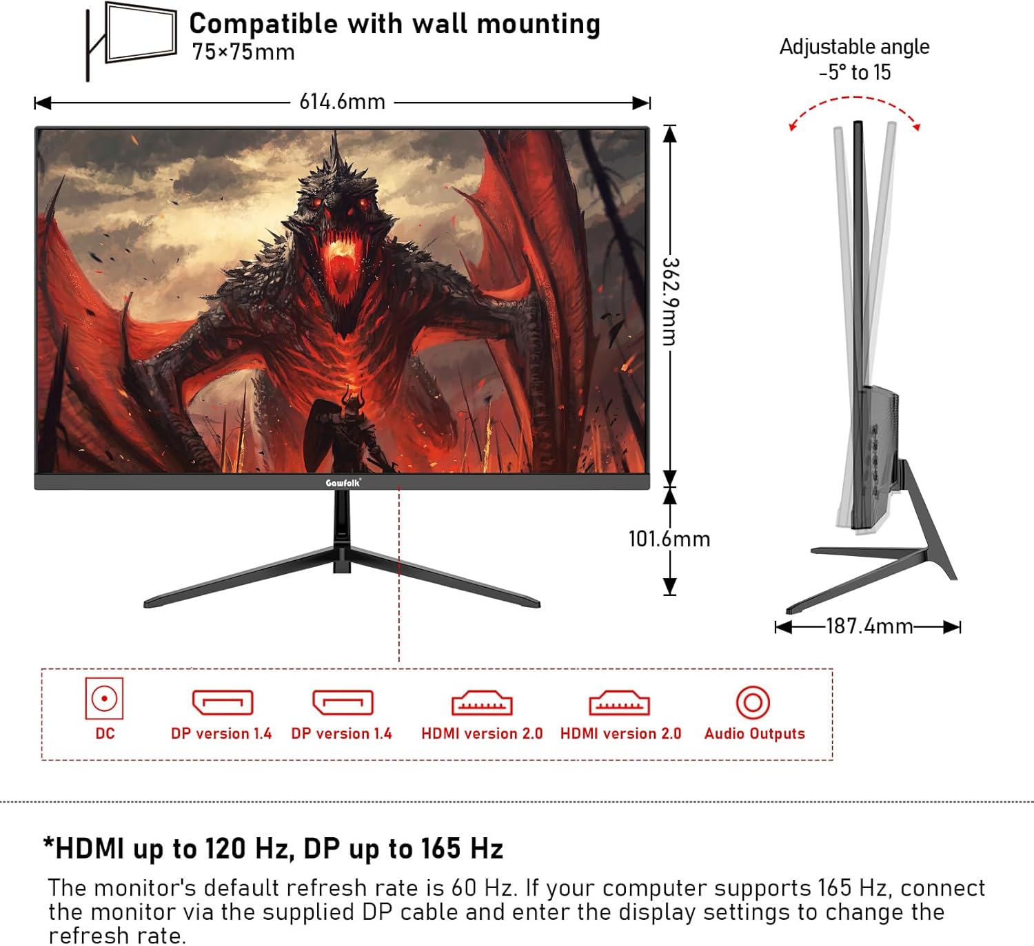 GAWFOLK 27 INCH 2K 165HZ 2560*1440 VA PANEL FLAT MONITOR BLACK GF270L thumbnail 6