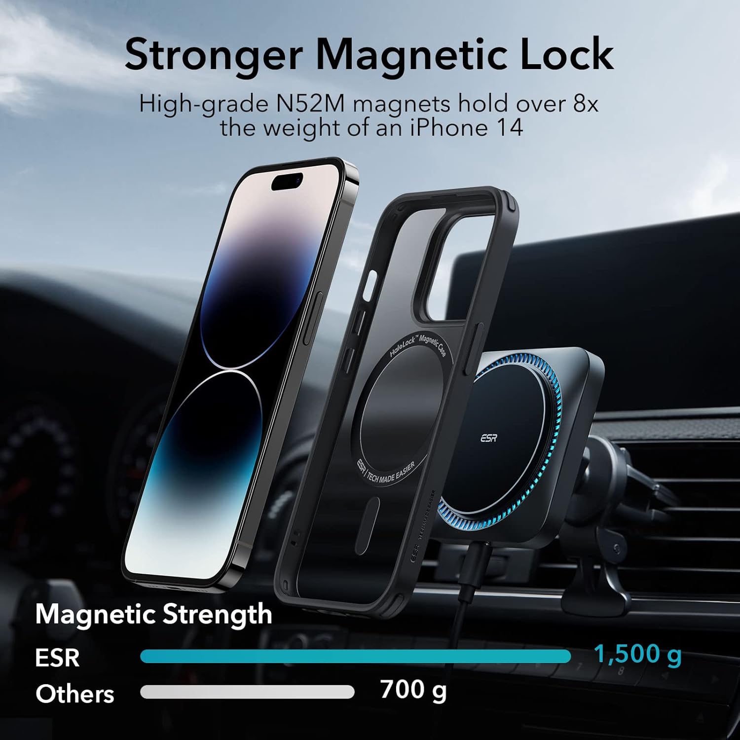 ESR IPHONE 14 PRO AIR ARMOR HALO LOCK PROTECTION MAGNETIC CASE CLEAR BLACK thumbnail 3