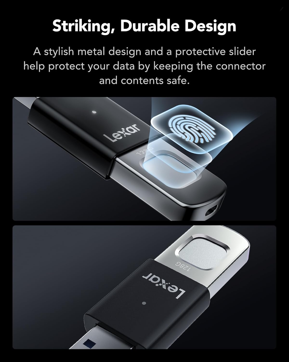 LEXAR JUMPDRIVE FINGER PRINT F35 PRO USB 3.2 GEN 1 400MBS 128GB LJDF35P128G-RNBNG thumbnail 3