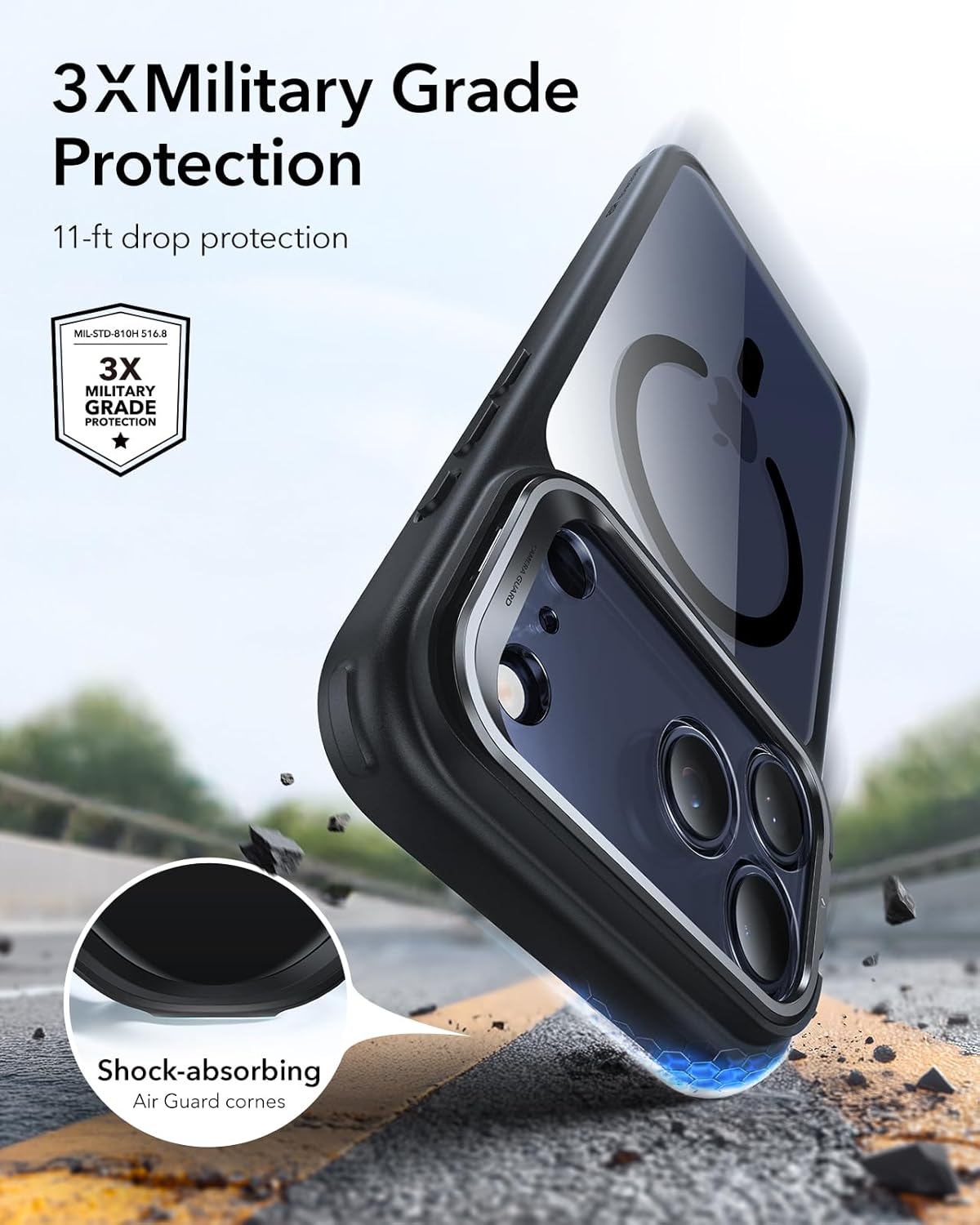 ESR CLASSIC HYBRID MAGNETIC CASE CAM CONTROL STASH STAND COMPATIBLE WITH IPHONE 17 PRO CLEAR BLACK thumbnail 6