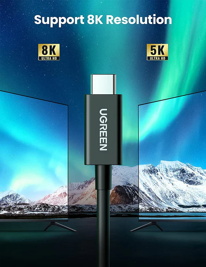 UGREEN USB-C TO USB-C THUNDERBOLT 4 CABLE 0.8M BLACK 30389 thumbnail 6