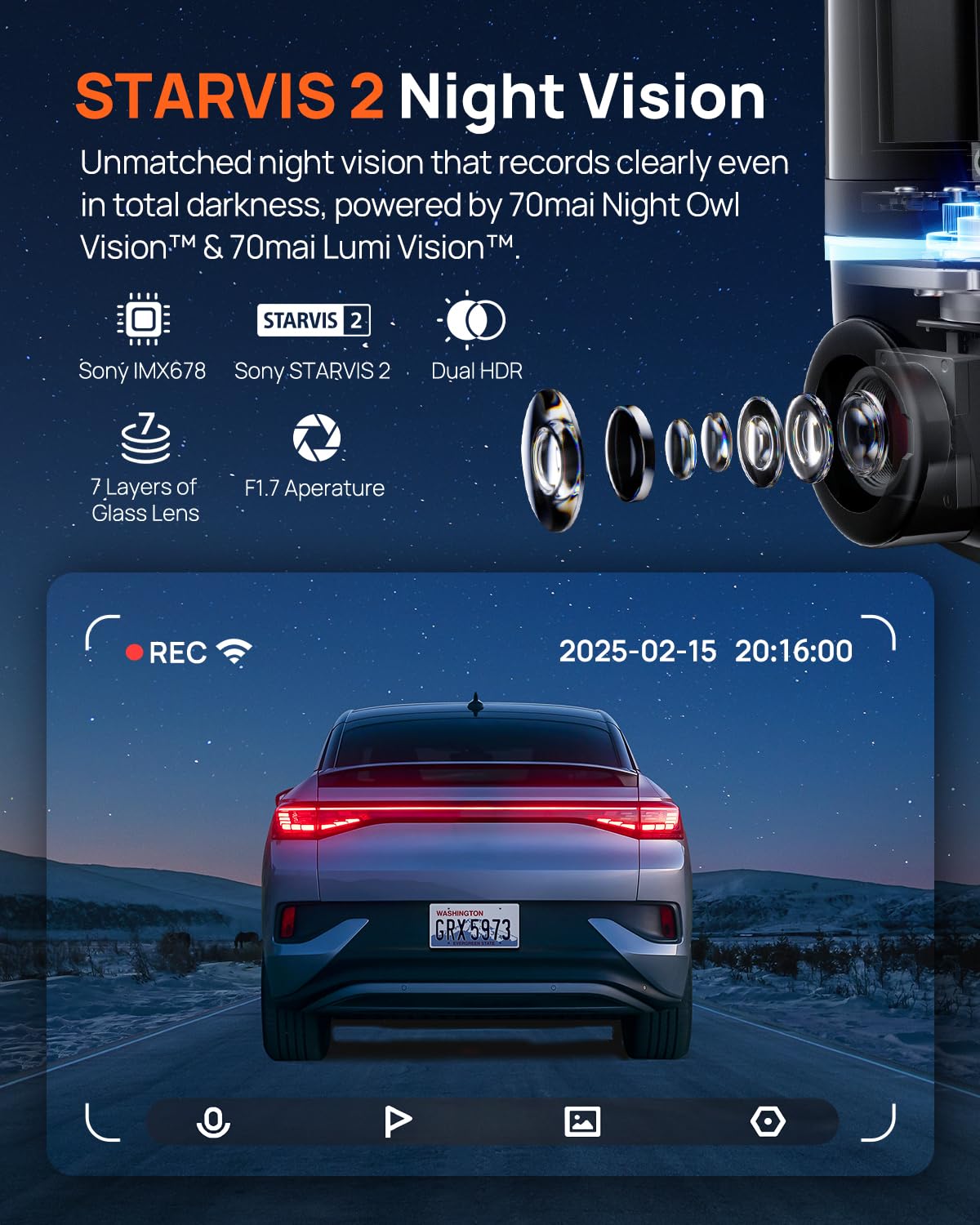 70MAI 4K OMNI DASH CAM WITH 128GB MEMORY CARD BLACK & GREY X800 thumbnail 4