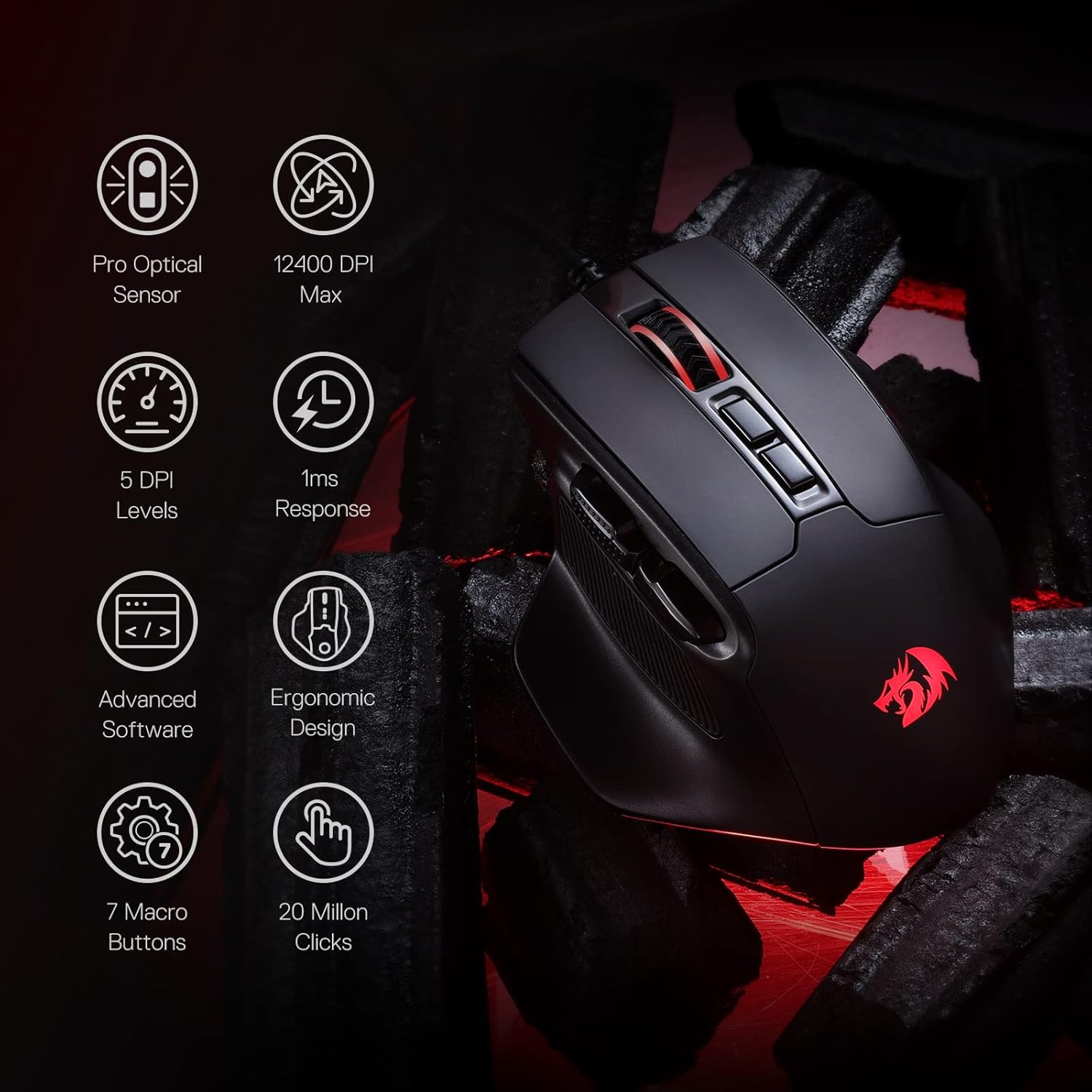 REDRAGON BULLSEYE PRO WIRELESS GAMING MOUSE BLACK M806RGB-PRO thumbnail 4