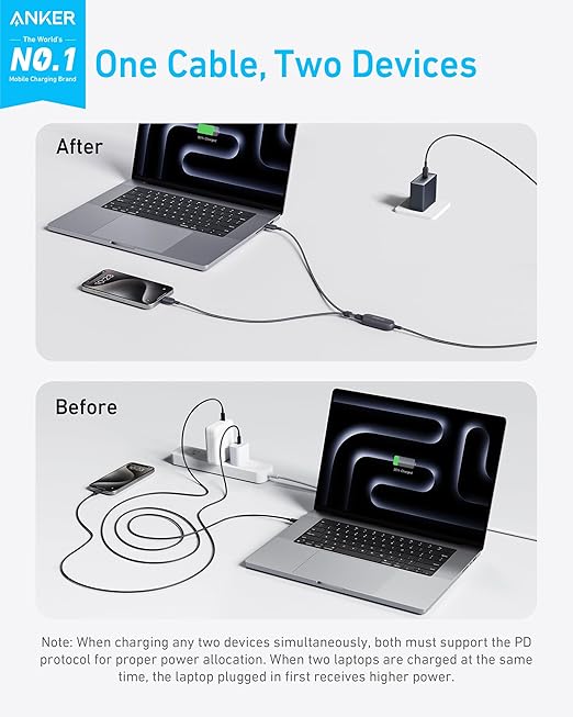 ANKER 2 IN 1 USB C TO USB C 140W 4FT CABLE BLACK A8895H11 thumbnail 2