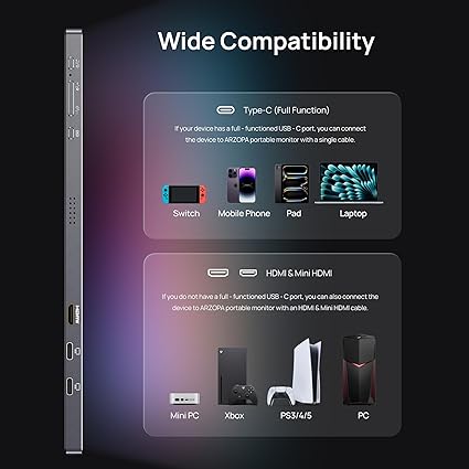 ARZOPA 16 INCH ULTRA SLIM180HZ 2560X1440 QHD PORTABLE GAMING MONITOR BUNDLE BLACK Z3FC thumbnail 5