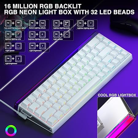 AULA 68 KEYS RGB 65% WIRED MECHANICAL GAMING KEYBOARD  METEOR SWITCH WHT-GRY-BL HERO68HE thumbnail 6