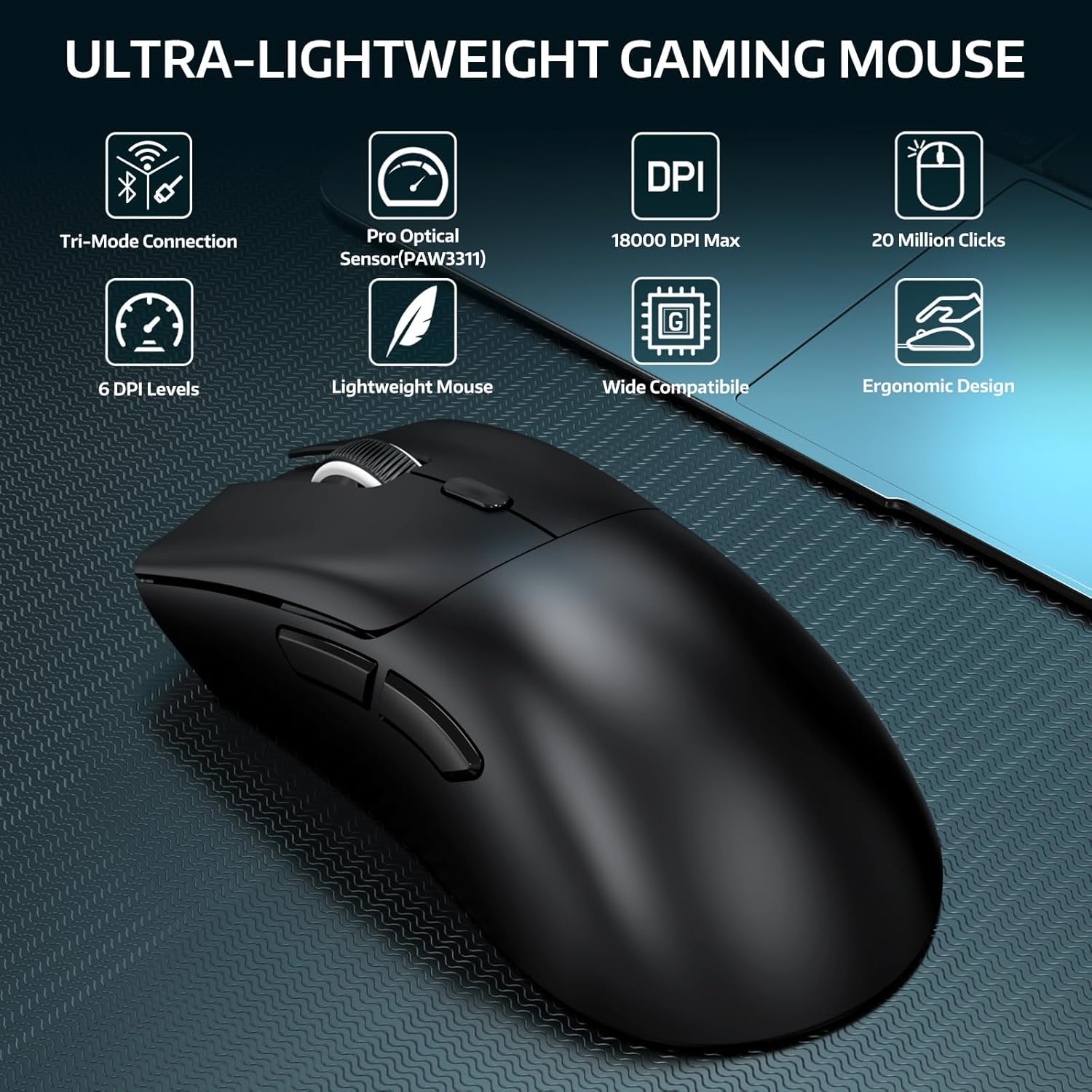 ATTACK SHARK R1 SUPERLIGHT WIRELESS GAMING MOUSE BLACK thumbnail 2