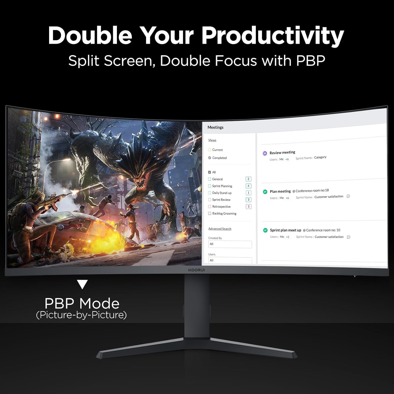 KOORUI 34 INCH UHD 3440X1440 240HZ 1MS VA PANEL GAMING MONITOR G3441XC thumbnail 4