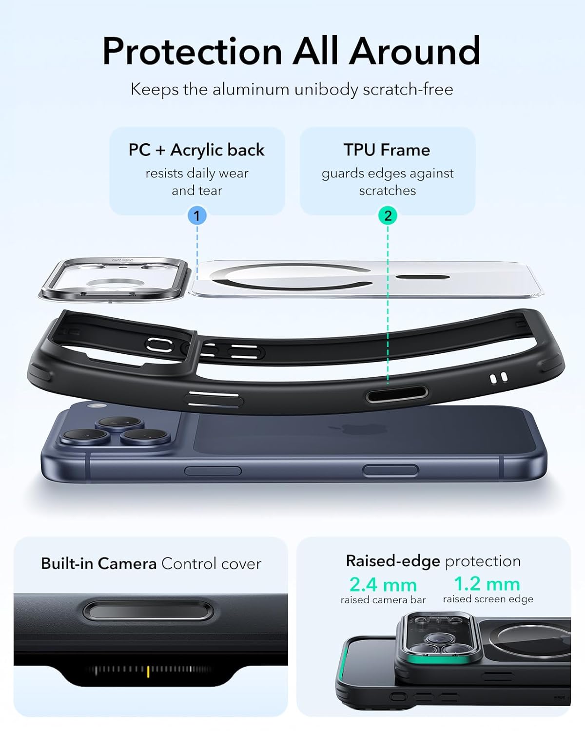 ESR CLASSIC HYBRID MAGNETIC CASE CAM CONTROL STASH STAND COMPATIBLE WITH IPHONE 17 PRO CLEAR BLACK thumbnail 4