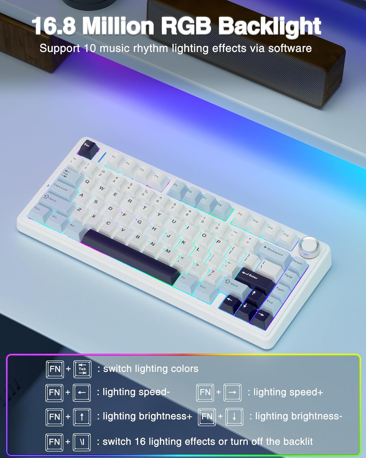 AULA 75 KEYS RGB 75% MECHANICAL GAMING KEYBOARD TRI-MODE KNOB REAPER SWITCH BL+WH+DKPRP F75 MAX thumbnail 7
