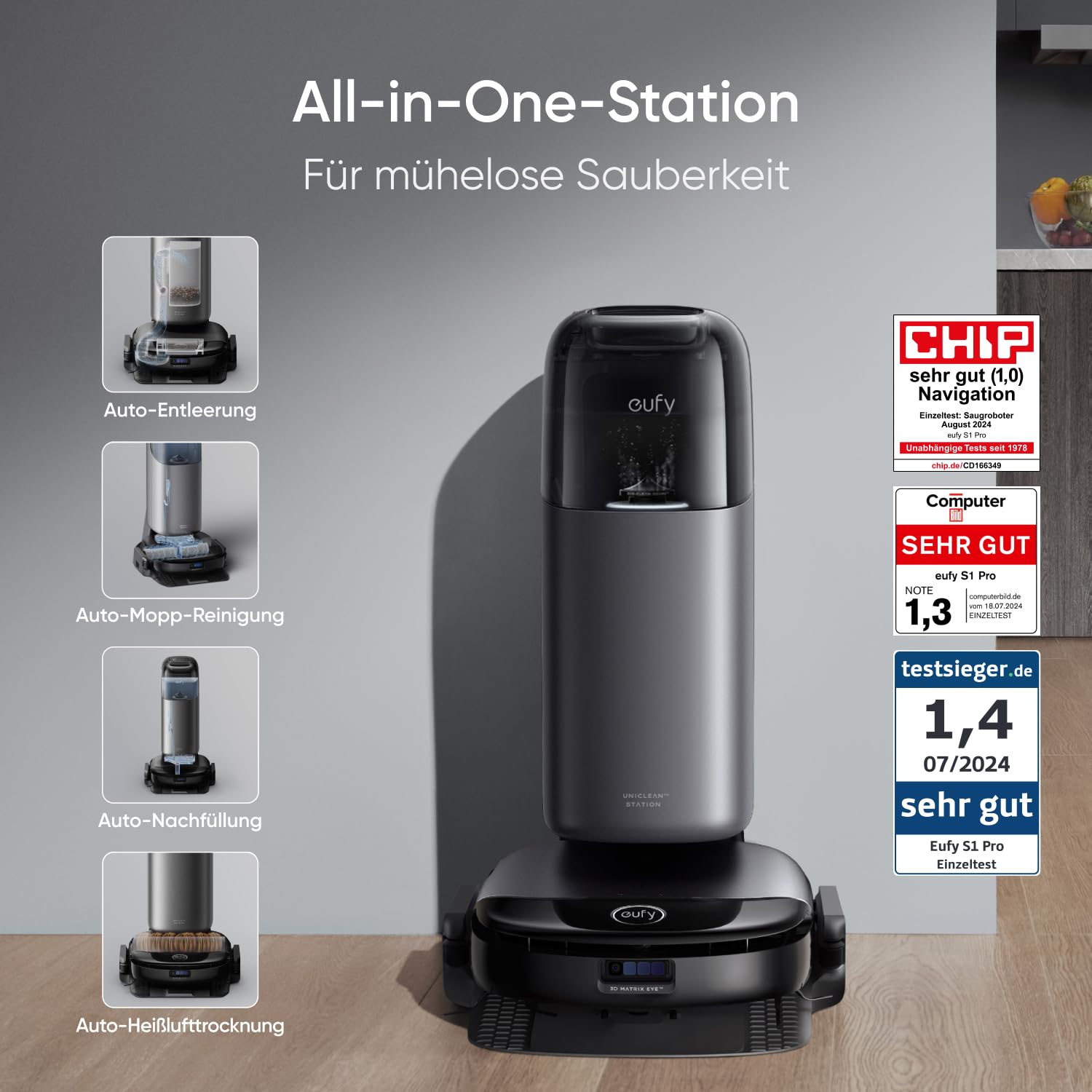 EUFY S1 GROUNDBREAKING FLOOR WASHING ROBOT VACUUM WITH ALL IN ONE STATION T2071G11 thumbnail 3