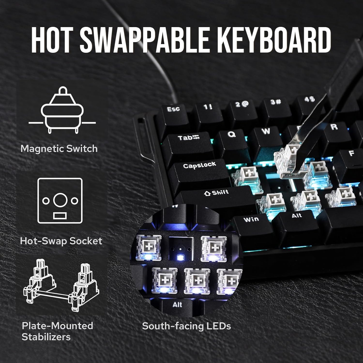 AULA 68 KEYS RGB 65% WIRED MECHANICAL GAMING KEYBOARD GRAY WOOD MAGNETIC SWITCH BLACK thumbnail 3
