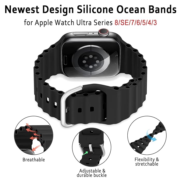AHASTYLE APPLE WATCH OCEAN DOUBLE BUCKLE BAND 42/44/45/49 MIDNIGHT BLACK WG102-42444549-MB thumbnail 2