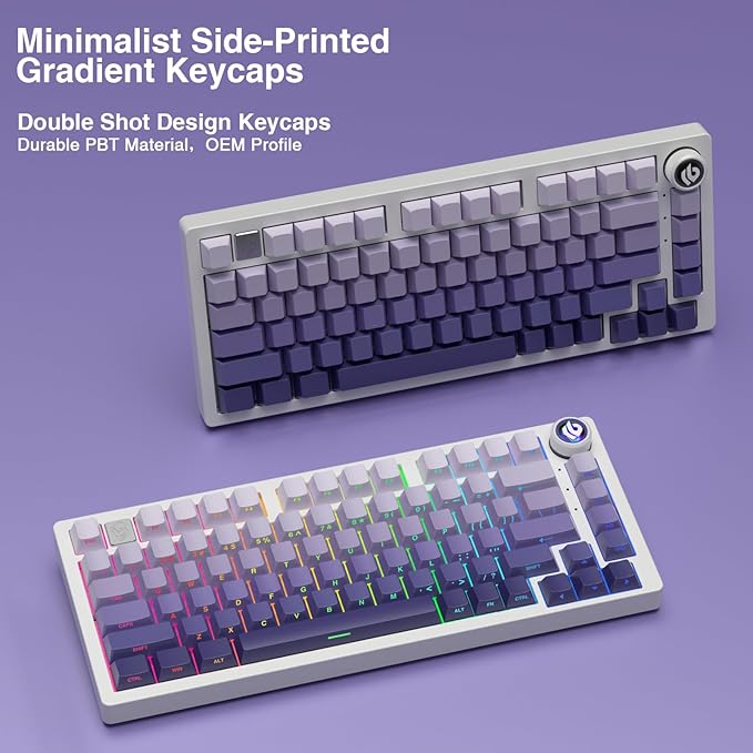 AULA 75 KEYS RGB 75% MECHANICAL GAMING KEYBOARD TRI-MODE  KNOB STAR VECTOR SWITCH WHT-PRP F75 thumbnail 8