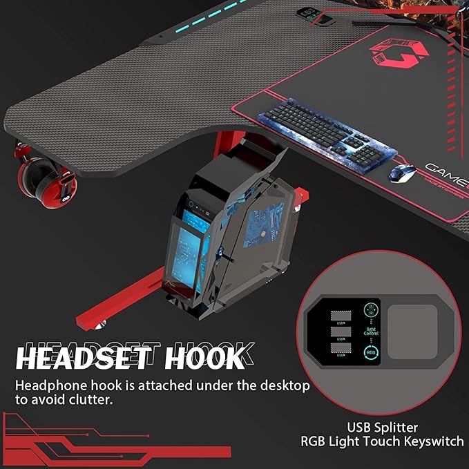 GAMEON PHANTOM XL-L SERIES L-SHAPED RGB FLOWING LIGHT GAMING DESK GO-PHANTOMXL-R thumbnail 6