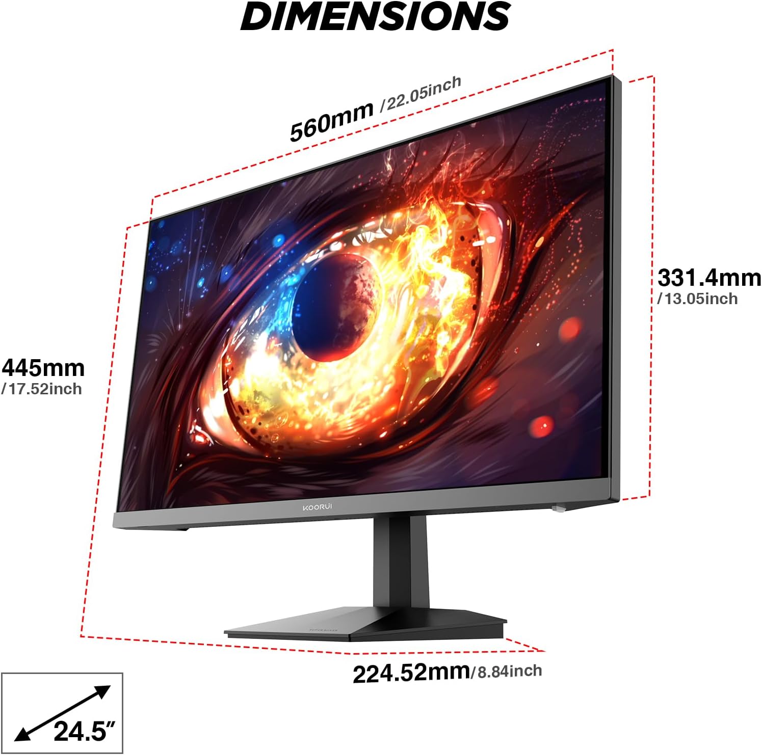 KOORUI 24.5 INCH FHD 1920X1080 200HZ 1MS IPS PANEL GAMING MONITOR G2511P thumbnail 8