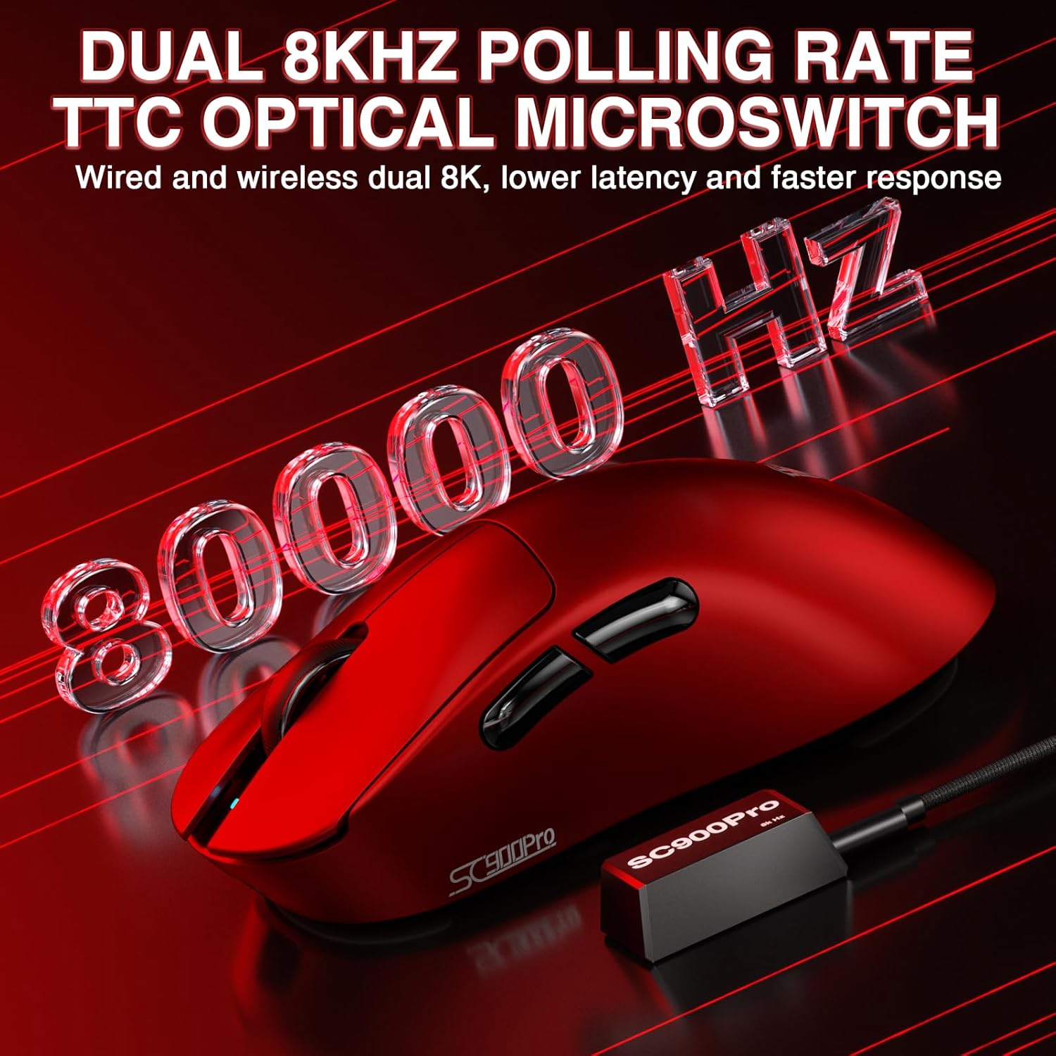 AULA ERGONOMIC TRI MODE WIRELESS GAMING MOUSE 30000 DPI WITH PAW3950 SENSOR SC900MAX RED thumbnail 7