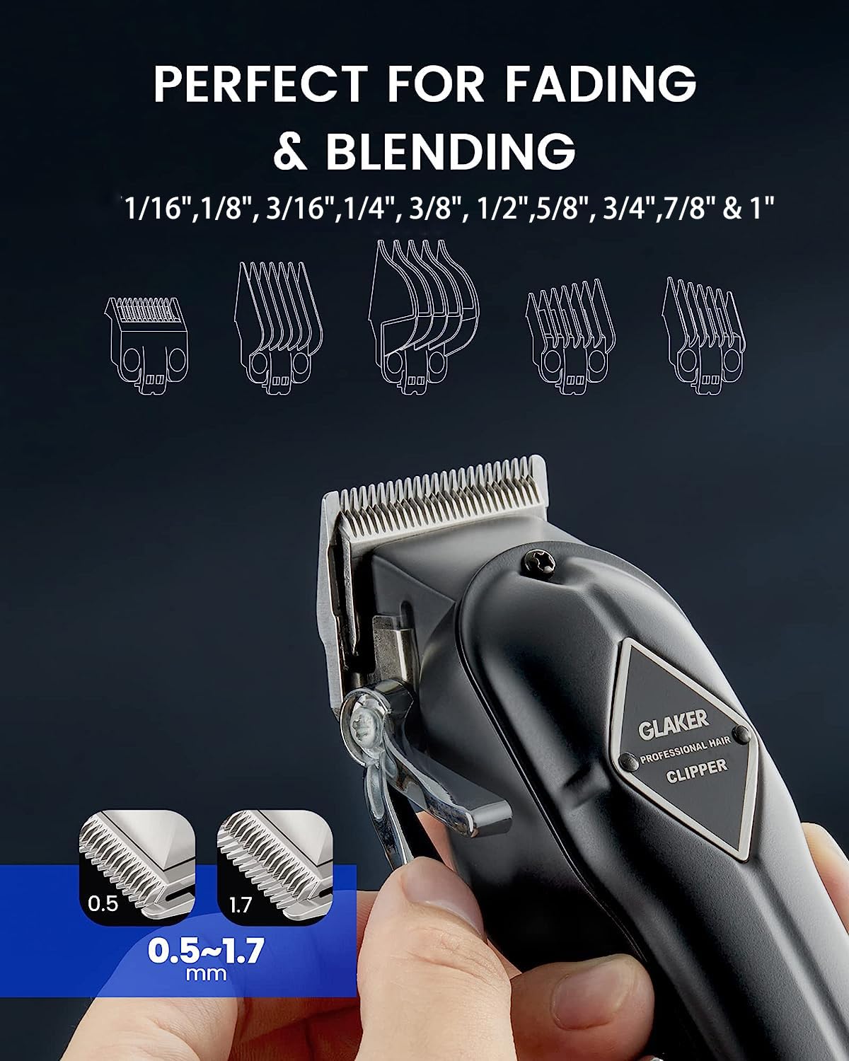 GLAKER PROFESSIONAL HAIR CLIPPERS AND T-BLADE TRIMMER BLACK K11S+I11 thumbnail 7